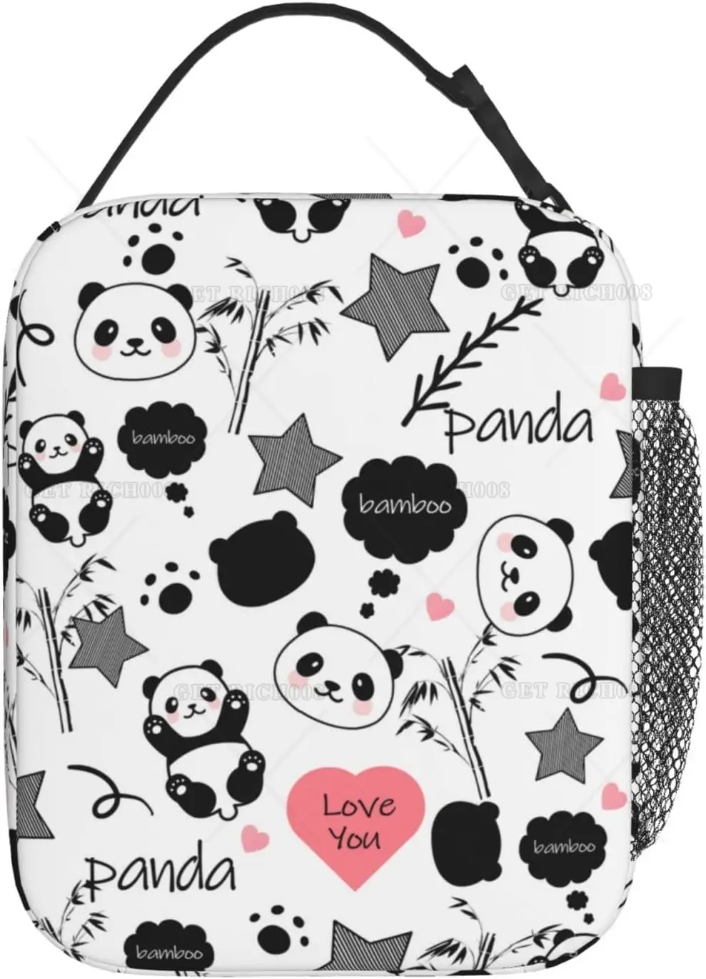 Panda Isolado Sacos de Almoço Térmico para Mulheres, Sacola Animal Bonito, Lancheira com Bolso Frontal, Trabalho de Escritório, Piquenique