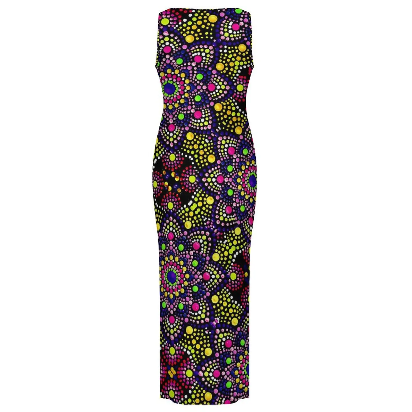 여성 Bodycon 드레스 예쁜 레트로 만다라 맥시 드레스 봄 다채로운 프린트 민소매 미적 디자인 드레스 대형