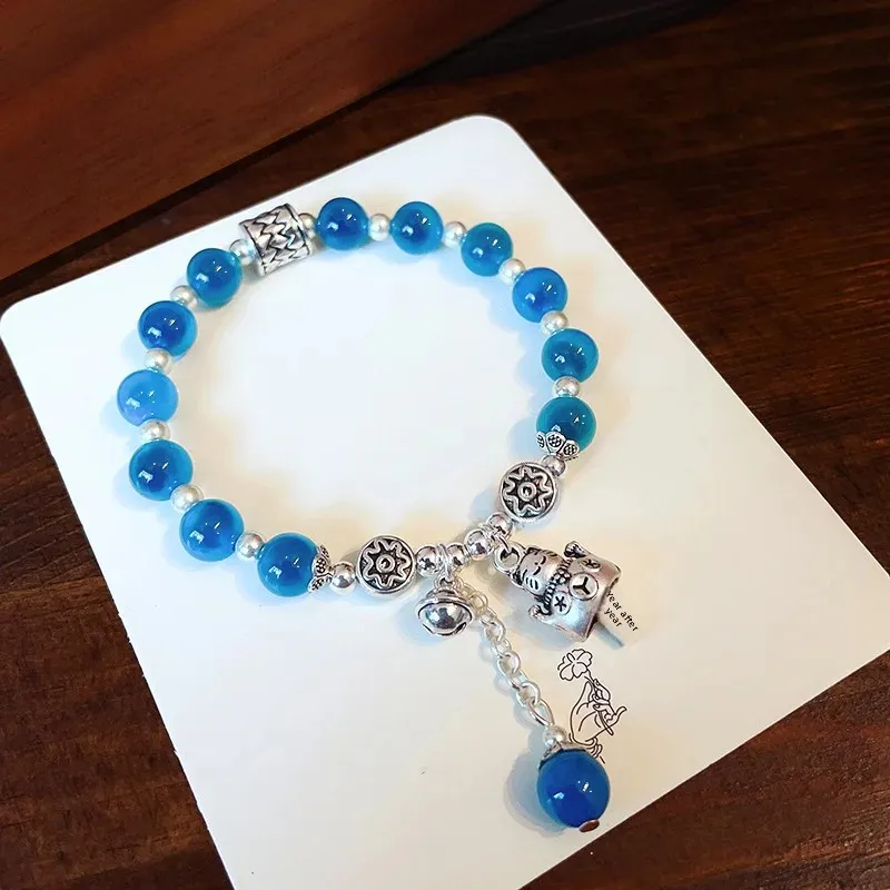 Vintage Ethnic Sugar Agate Womens Chinese Style Buddhist Prayer Bead Silver Inlay Thangka Bracelet Charms Luck Fortune Blessing