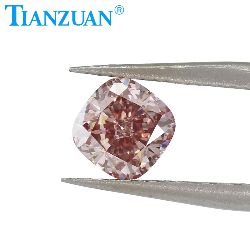 Cushion Shape Lab Grown Diamond CVD Fancy Brownish Pink Color VVS1/VS1 2EX Loose Gemstone Bead with GEMID Certified