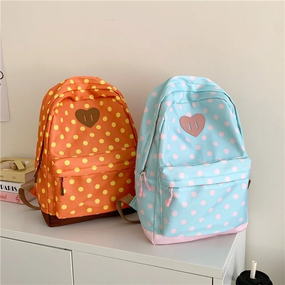 Lightweight Design Polka Dot Backpack Polka Dot Pattern Casual Style Travel Daypack Heart Shape Print Ins Aesthetic