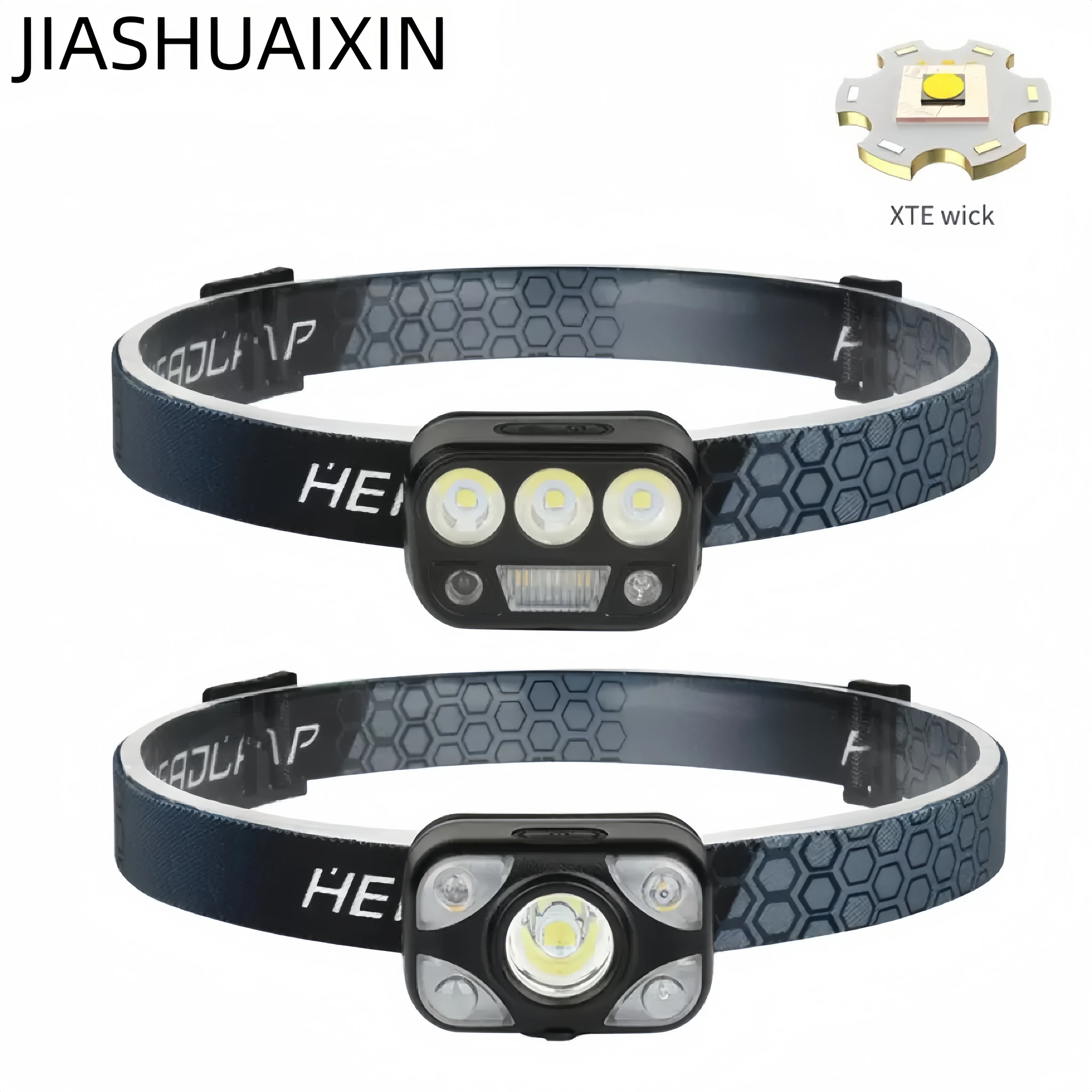 JIASHUAIXIN XTE LED Strong Spotlight 5-LED Red Light Warning Outdoor Lightweight Headlamp Three-Mode Source Headlamp