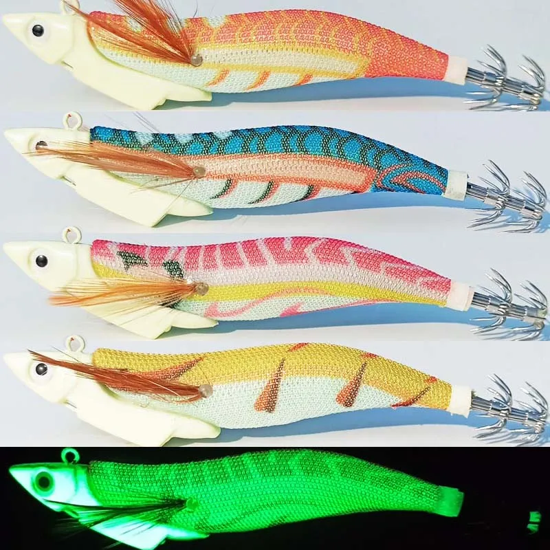 1PC Luminous Squid Jig 32g42g Artificial Jigging Lures Slow Sinking Strong Hooks Glow Sea Fishing Octopus Cuttlefish Bait