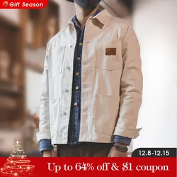 Maden Vintage White Jeans Jacket Retro Work Wear Brand Fashion Coat for Men 13.5 Oz Jeans Coats Pockets Classic Design Natural