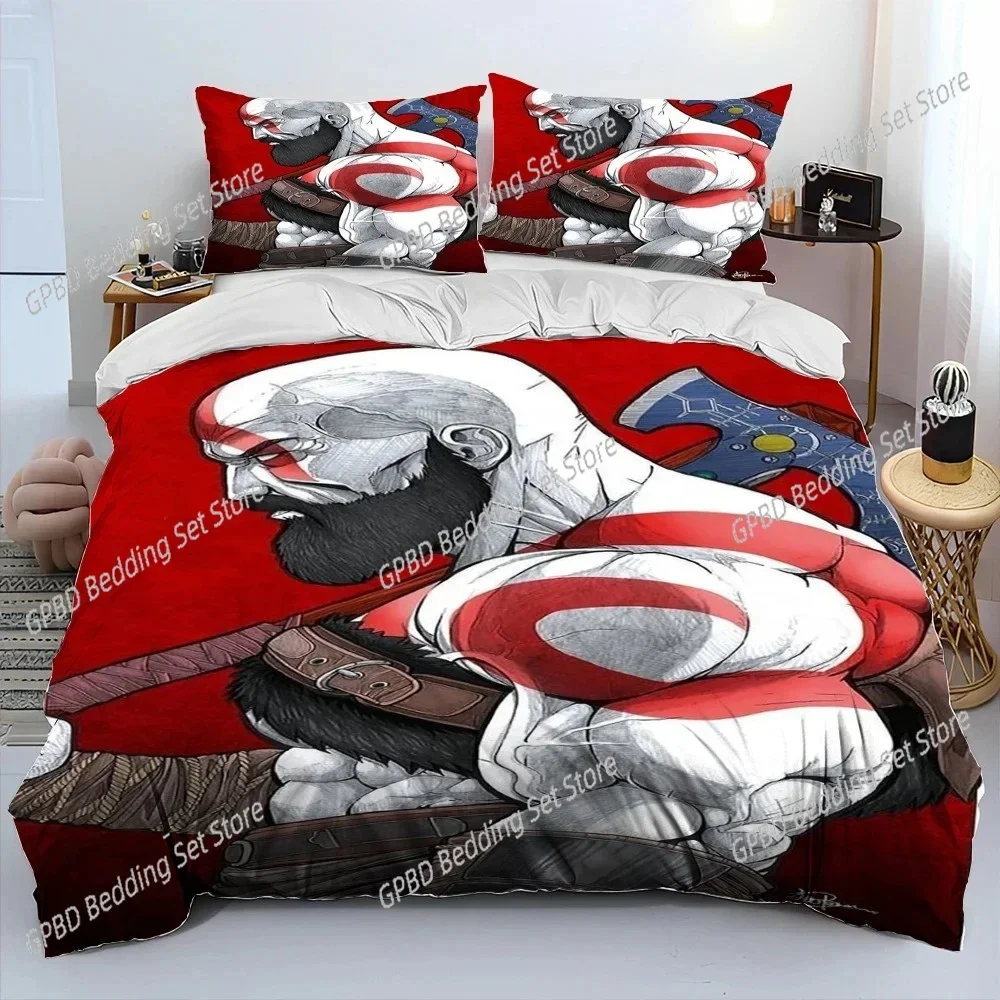 God of War Game Gamers Kratos 3D Bedding Set Duvet Cover Pillowcases Single Twin Full Queen King Size Home Decor Quilt Boys Gift