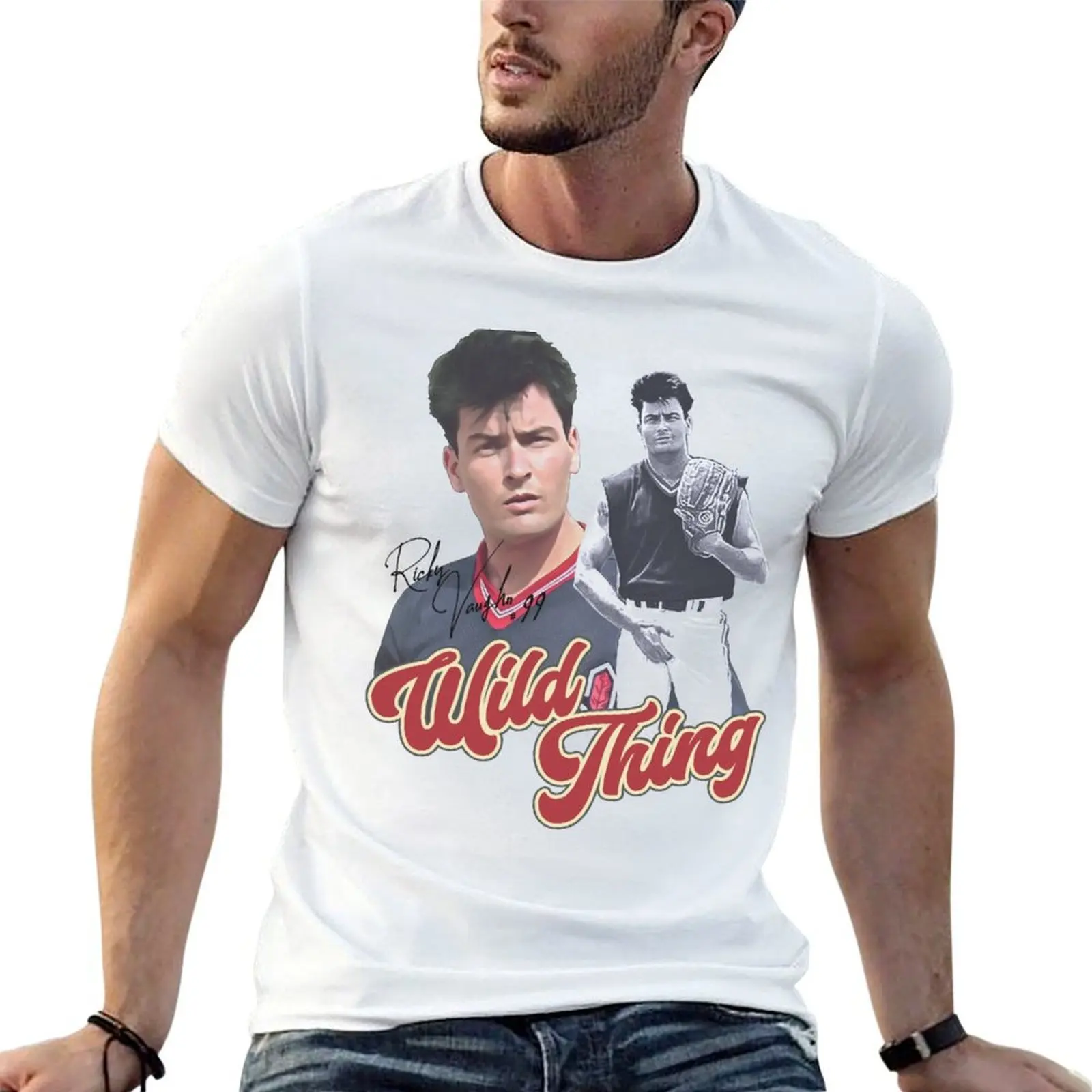 

Ricky 'Wild Thing' Vaughn T-Shirt man t shirts for men t shirts cotton 100% T-Shirt