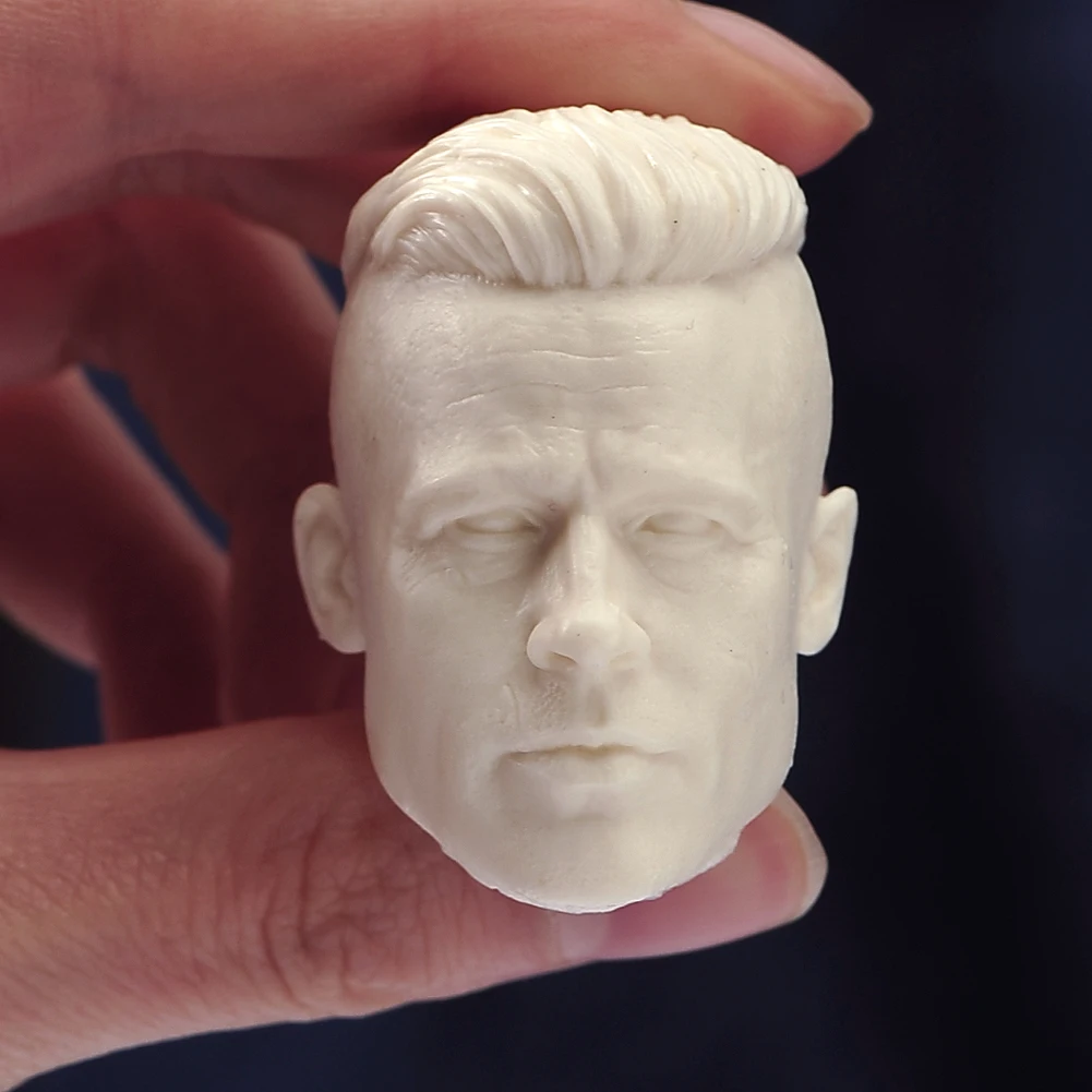 Unpainted 1/6 Brad Pitt Tank Soldier Head Sculpt Carving White model For 12