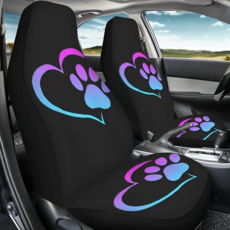 

2pcs Heart And Paw Print Print Car Seat Covers, For Women And For Man, Universal Auto Front Seats Protector Fits For Car, SUV Se