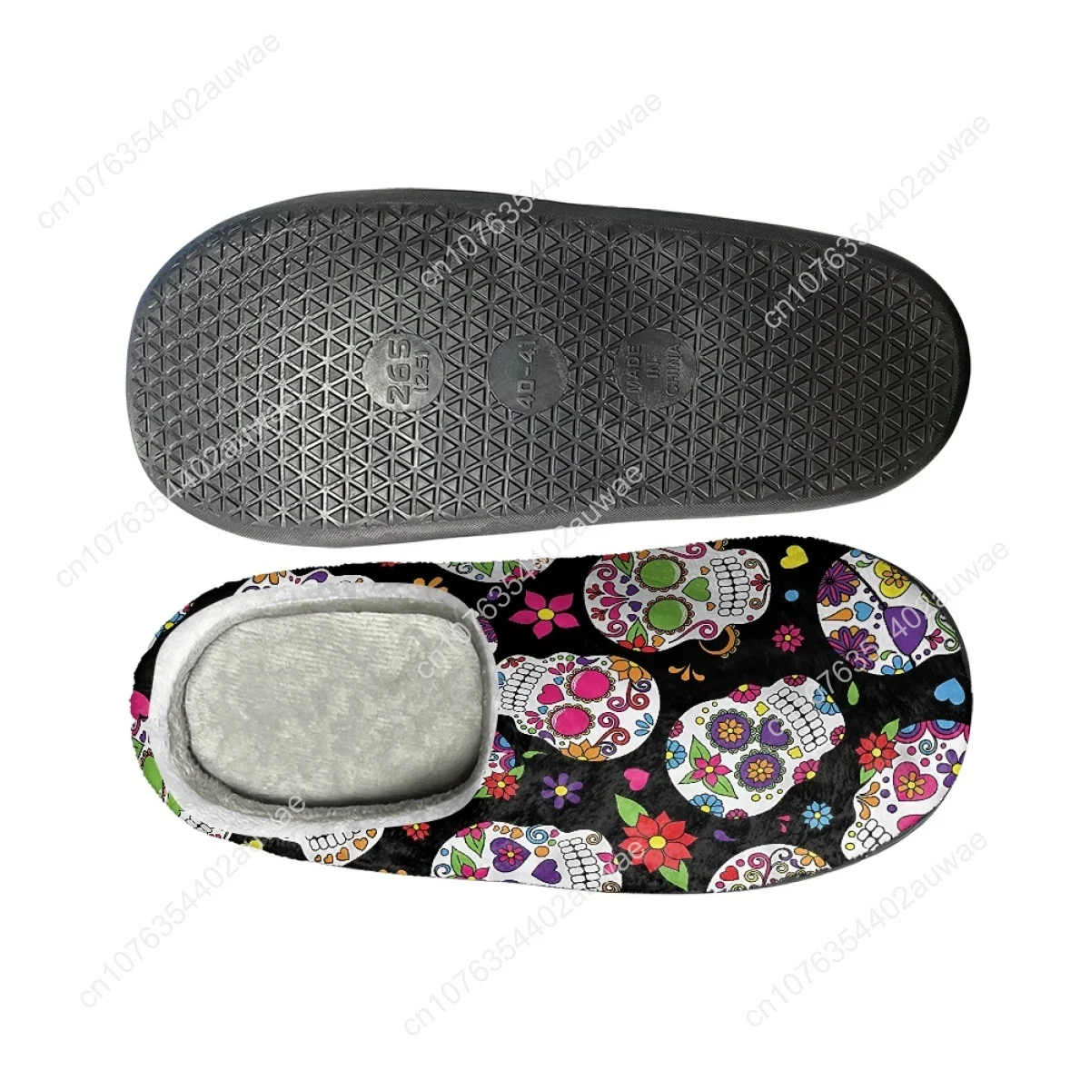 Dropshipping Casual Cotton Slippers Sugar Skull Design Non-Slip Indoor Women's Floor Footwear Comfortable Warm Flats Slippers
