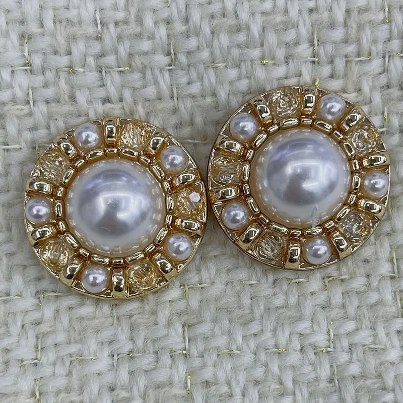 6 stücke 18/23mm Luxus Perle Einstellung Tasten DIY Runde Metall Knöpfe Handgenähte Knöpfe Mantel Kleid Kleidung zubehör 2025 Neue – Detail 2