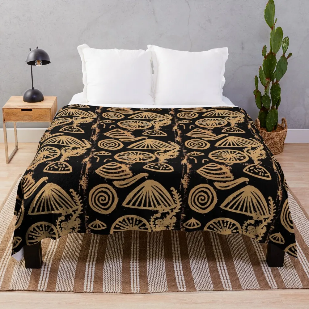 Limpets Lino-Print Earth Orange Throw Blanket Summer Beddings Sofas Summer for sofa Blankets