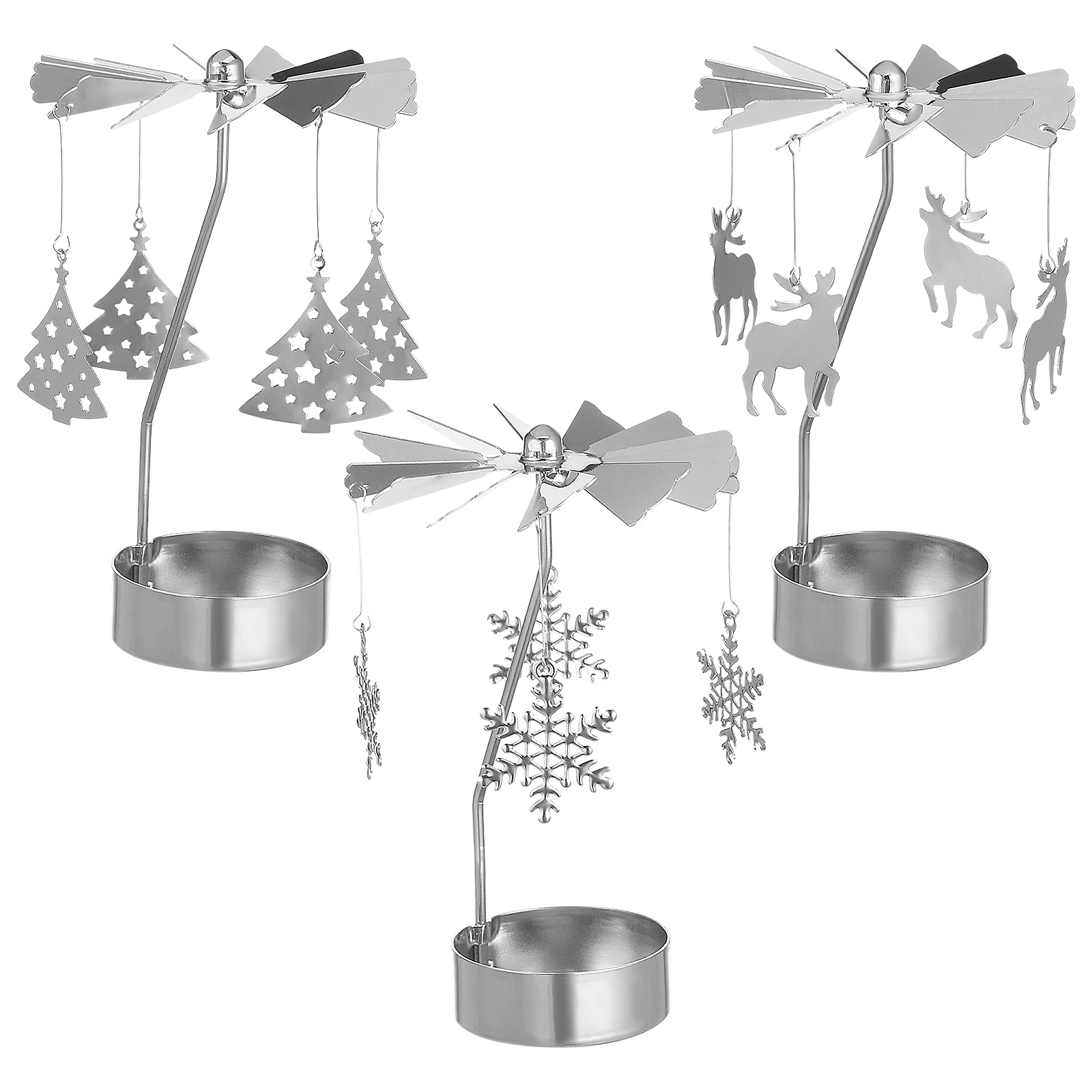 

3Pcs Metal Candlestick Rotating Candleholder Romantic Snowflake Tea Light Holder Home Decor Wedding Table Centerpiece