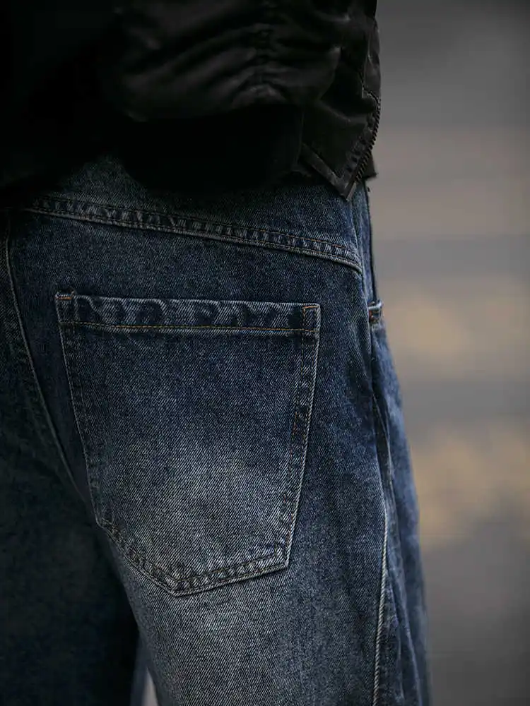 Amerikaanse zwaargewicht cargo jeans heren Koreaanse broek met rechte pijpen Vintage gewassen blauwe casual premium denim trendy modebroek