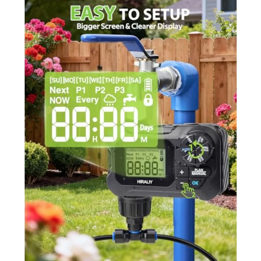 100FT Drip Irrigation System for Raised Beds Greenhouses Garden Rows: Pressure Compensated PVC Black Kit with Timer 24 Adjustab