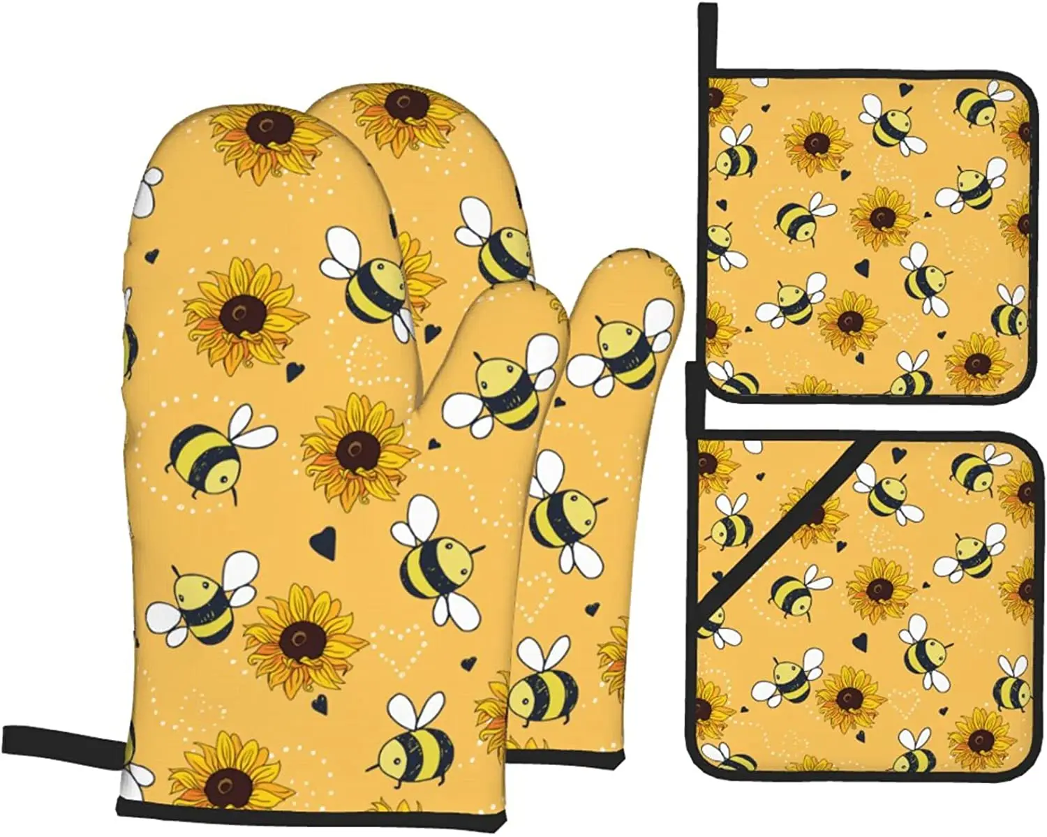 

Bee Oven Mitts and Pot Holders Sets of 4 Baking Cooking BBQ Oven Mitts Non-Slip Quilting Grill Mitts Heat Resistant Kitchen Gift