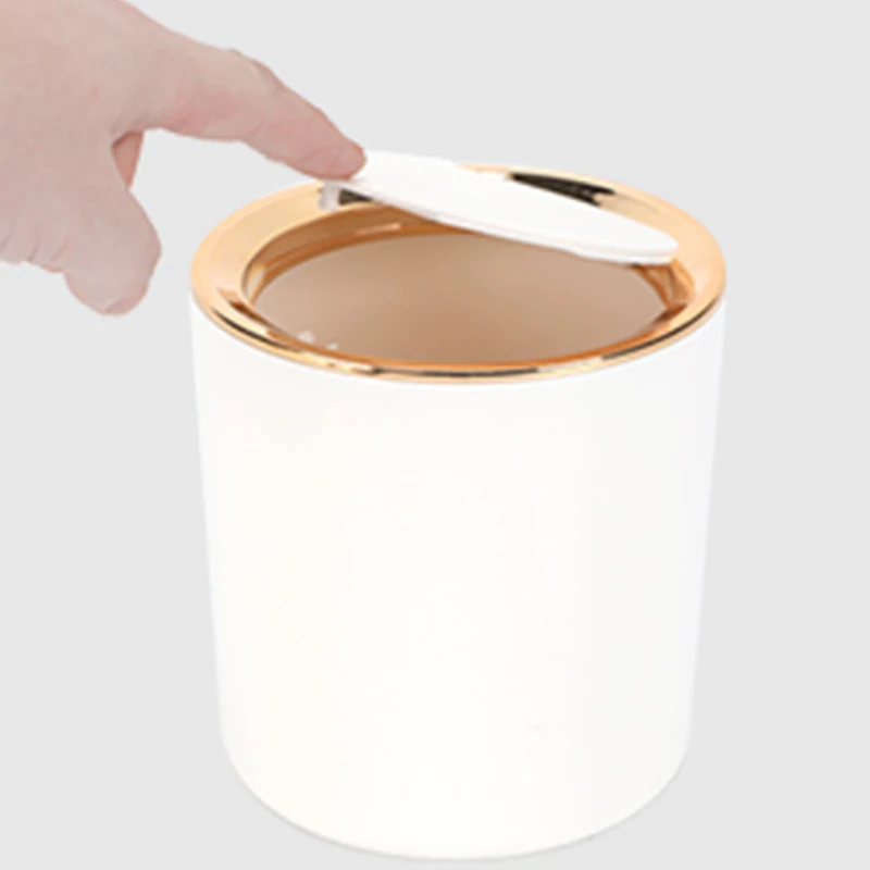 Desk Bin With Lid Mini Table Trash Can Portable Small Dustbin For Bathroom Living Room Kitchen Car Dressing Table Storage Bucket