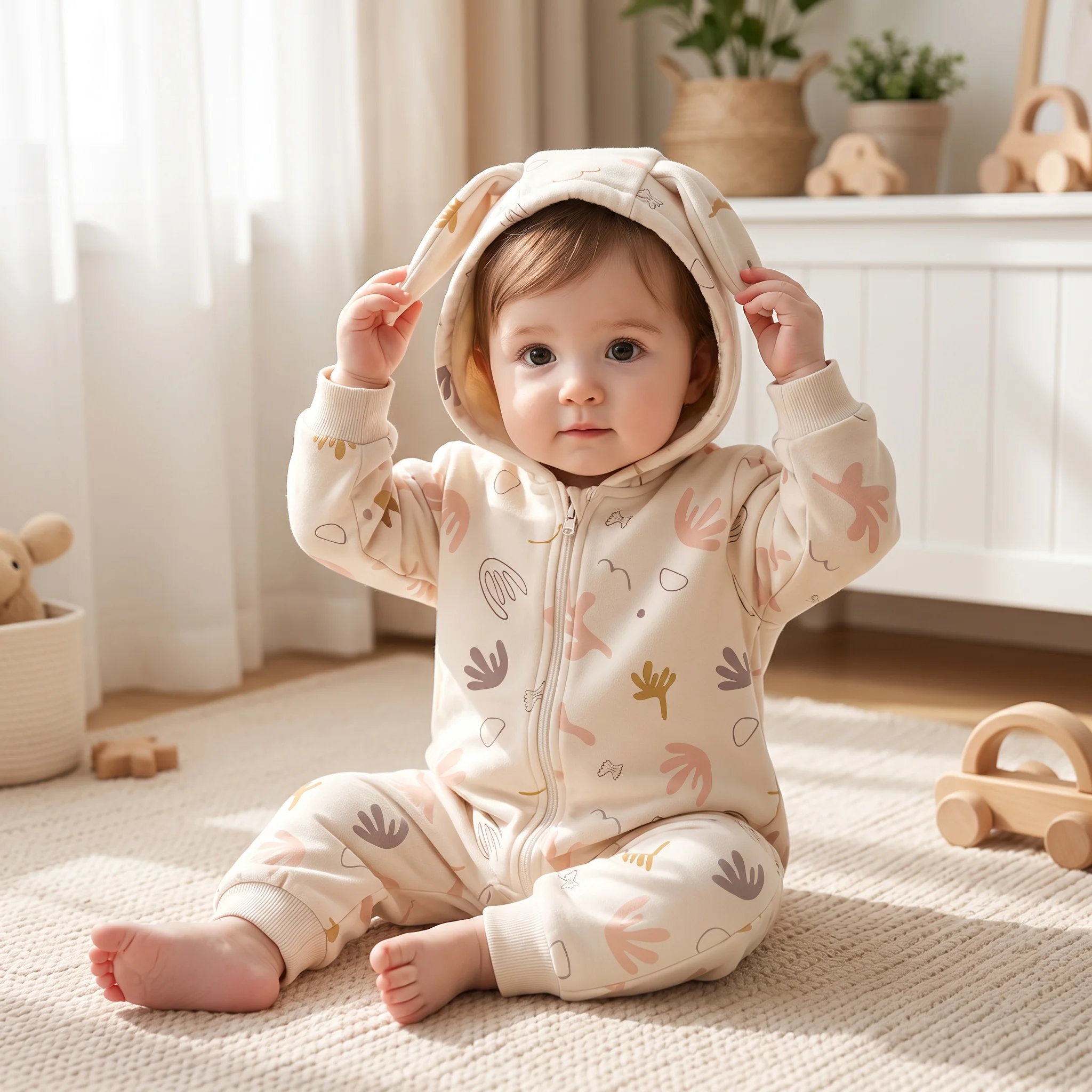 3-24M New Autumn Baby Bodysuit Cute Cartoon Floral Print Hooded Long Sleeve Romper For Boys Girls Zipper Infant Jumpsuit Daily