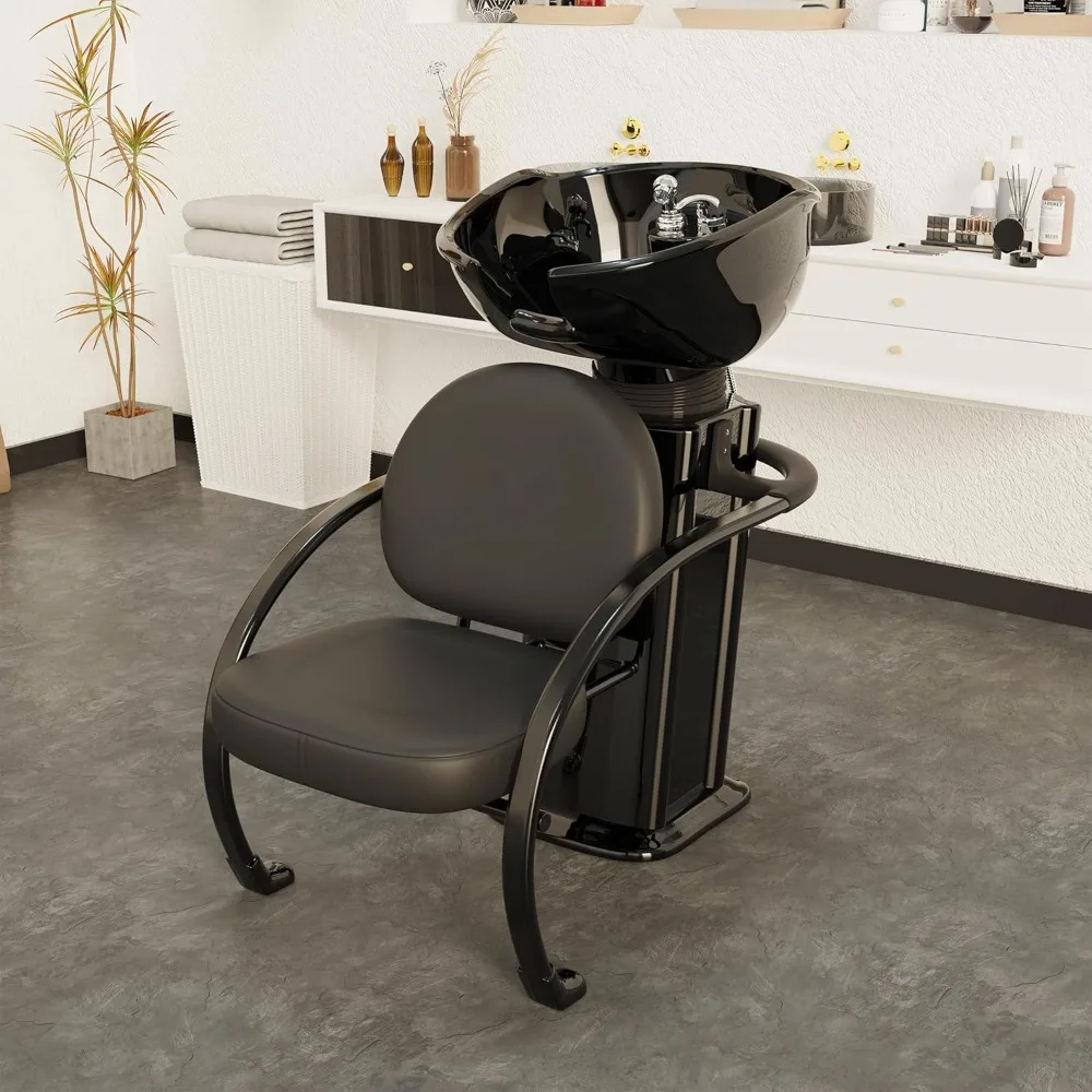 

Shampoo Bowl and Chair Set for Salon, Professional Shampoo Chair with Bowl with Head Rest, Comfortable Sponges Cushion