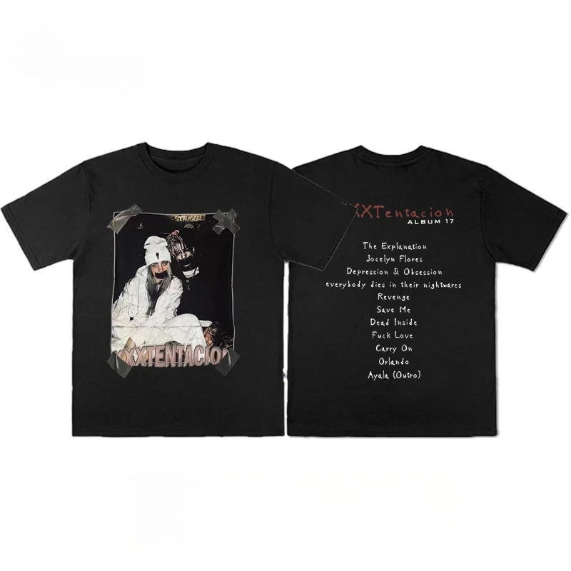 XXXTentacion Collaboration Rap Print Short-sleeved Hip-hop Retro T-shirt for Men and Women in The European and American Trend
