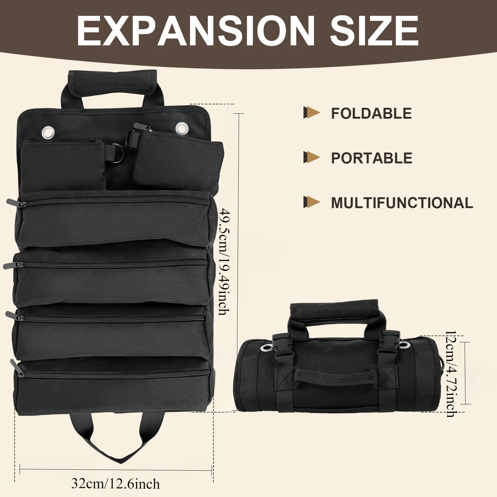 Tool Roll,Rolling Tool Bag With Detachable Pouches,Heavy Duty Roll Up Tool Bag,Carpenter Tool Bag,Tool Roll Organizer