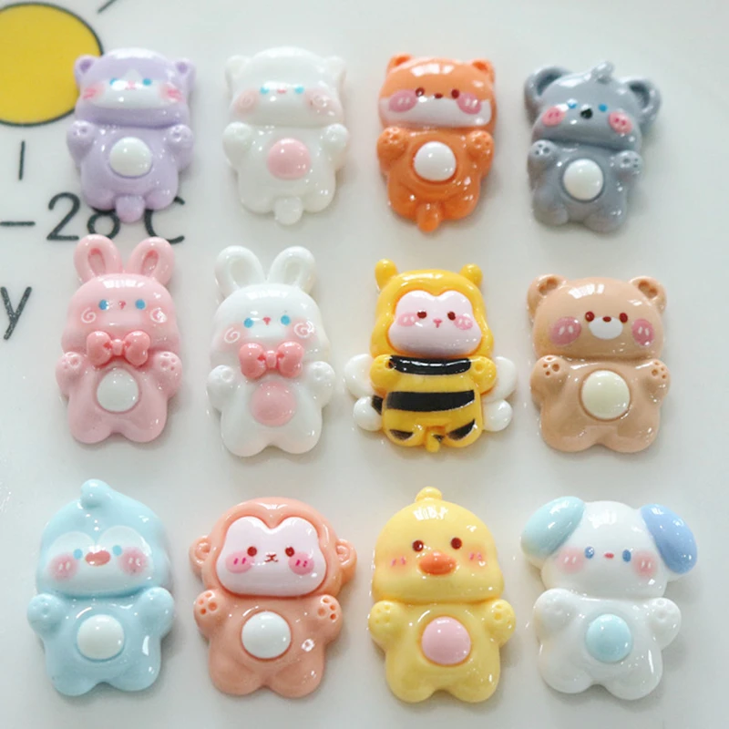 10 Pcs New Cute Cartoon Animal Little Bee Little Bear Rabbit Series Resin Scrapbook Diy Jewellery Hairpin Accessories Decorate