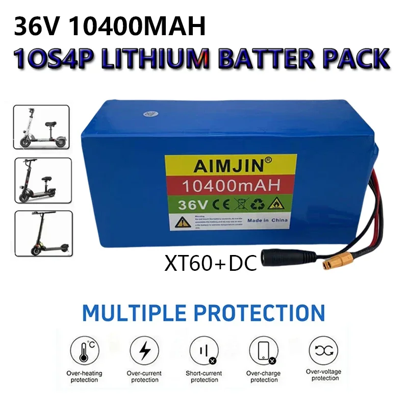 

10S4P 36V 10400mAh Lithium-ion Rechargeable Battery Pack Suitable for Electric Bicycle Scooter Battery Replacement Built in BMS