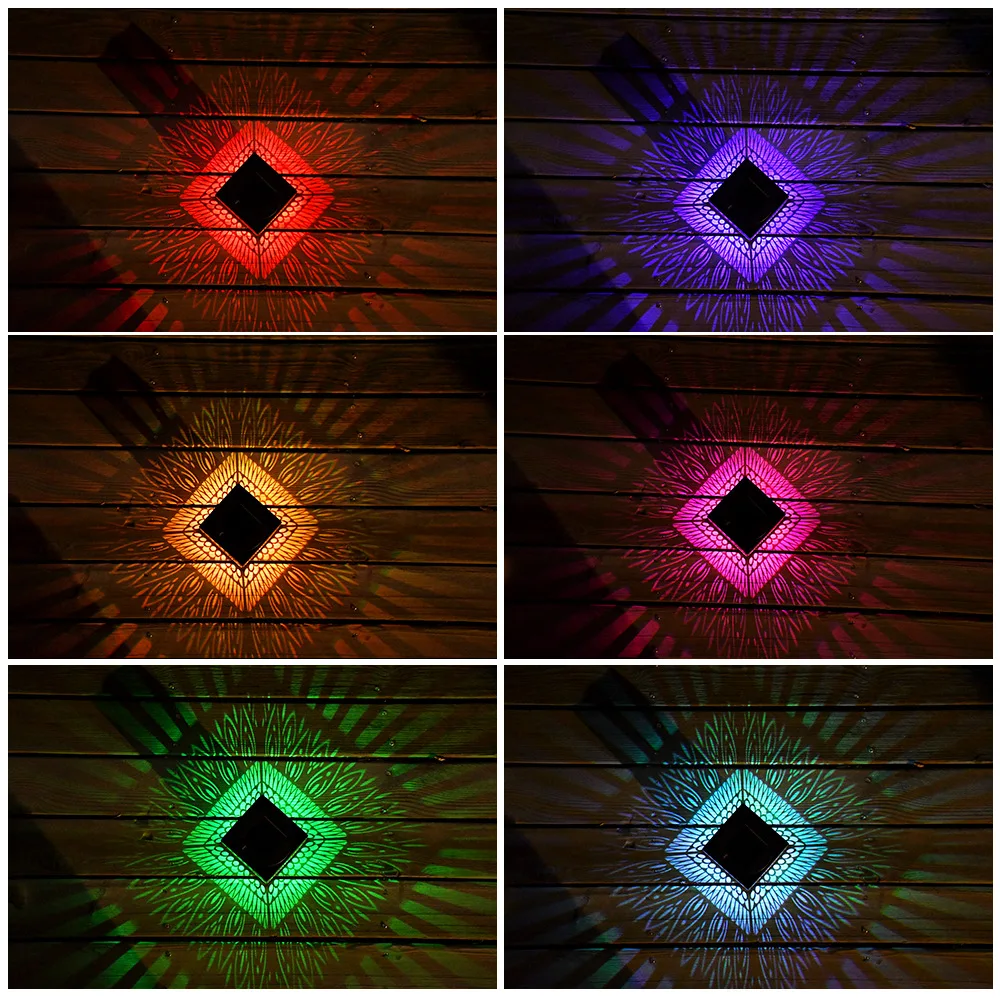 Solar-powered Square Wall  Outdoor Waterproof Courtyard Lamp Hollow Projection Wall-mounted Garden Decoration Landscape Light