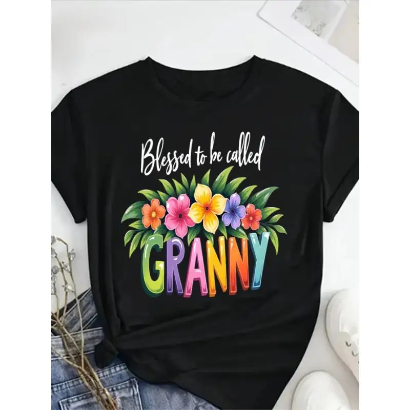 

Women's Blessed to be Called Granny T-shirt Floral Graphic Tee Funny Grandma Gift Casual Short Sleeve Top