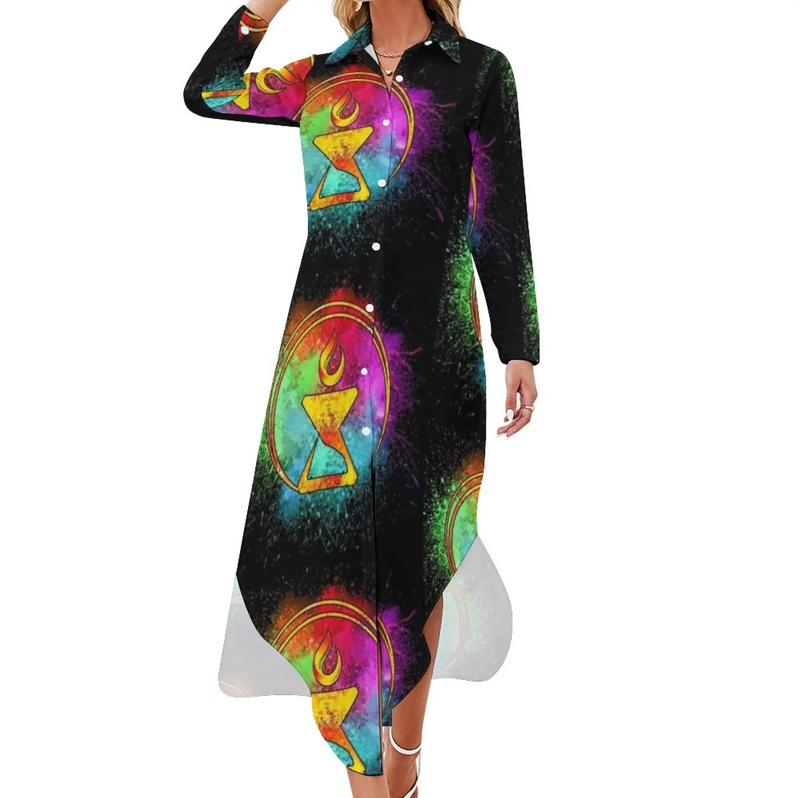 

Cosmic Watercolor Chalice Long Sleeved Shirt Dress Beachwear Dresses festival outfit women