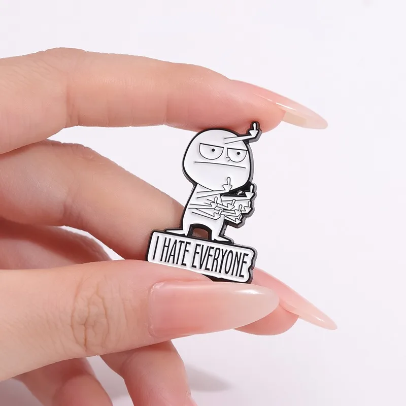 I Hate Everyone Brooch Enamel Pins Satirical Rude Gestures Character Brooches for Backpack Lapel Badge Jewelry Gift for Friends