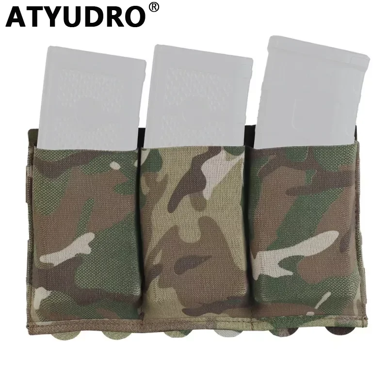 ATYUDRO Tactical 5.56/7.62mm Lightweight Elastic Triple Mag Pouch Hunting CS Wargame Molle System Accessories Waist Bag Holster