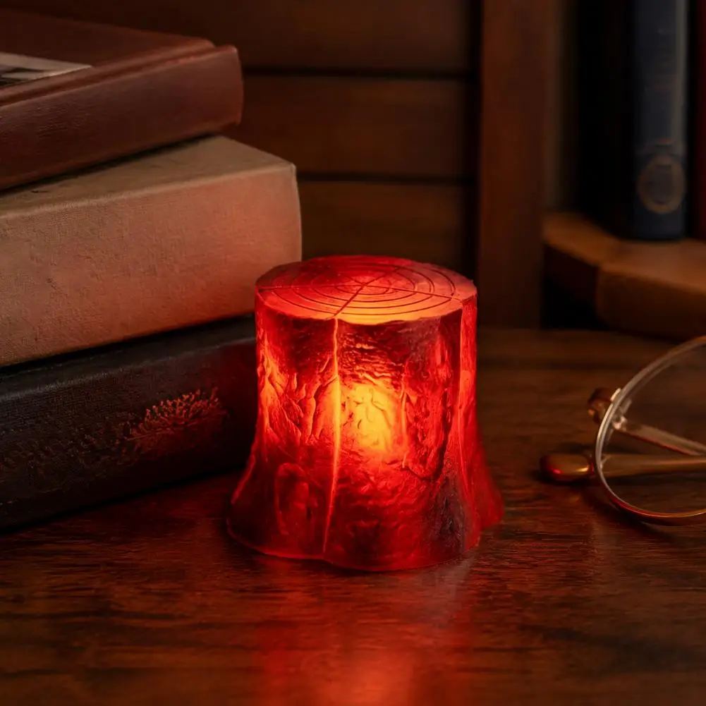 Realistic Resin Tree Stump Lamp Halloween Decorative Night Light Led Tree Stump Light with Realistic Flame Effect Battery