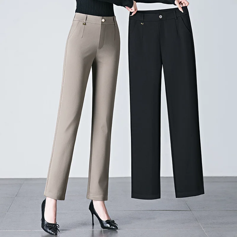 Autumn New High-Waisted Elastic Knitted Trousers Oversized Size Mom Outer Wear Leggings Casual Straight Y2k Pants