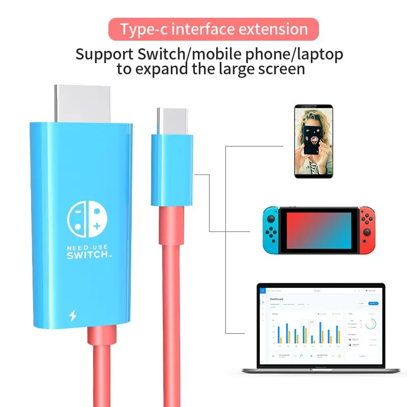 Portable Dock USB Type C to HDMI Conversion Cable for TV Docking Mode Nintendo Switch Steam Deck