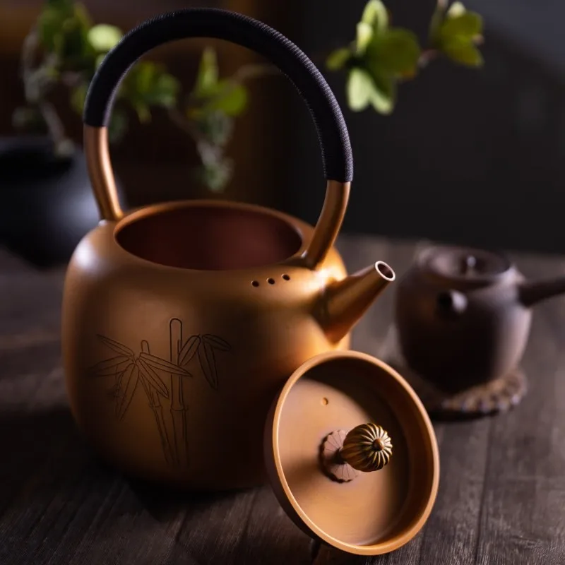 Zhu Bingren Cicada Bamboo Teapot Handmade Purple Copper Kettle Antibacterial Health Teapot For Electric Ceramic Stove Tea Gift