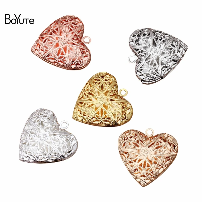 

BoYuTe (10 Pieces/Lot) 26MM Filigree Heart Photo Locket Metal Brass Locket Jewelry Pendant Wholesale