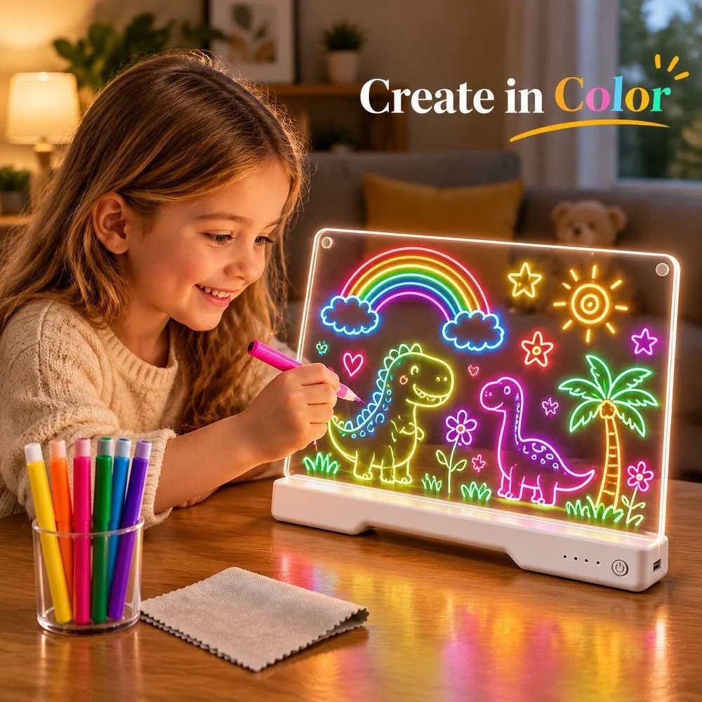 Acrylic Acrylic LED Writing Board Colorful Lights Rechargeable Illuminated Drawing Board USB Powered Erasable Doodle Board