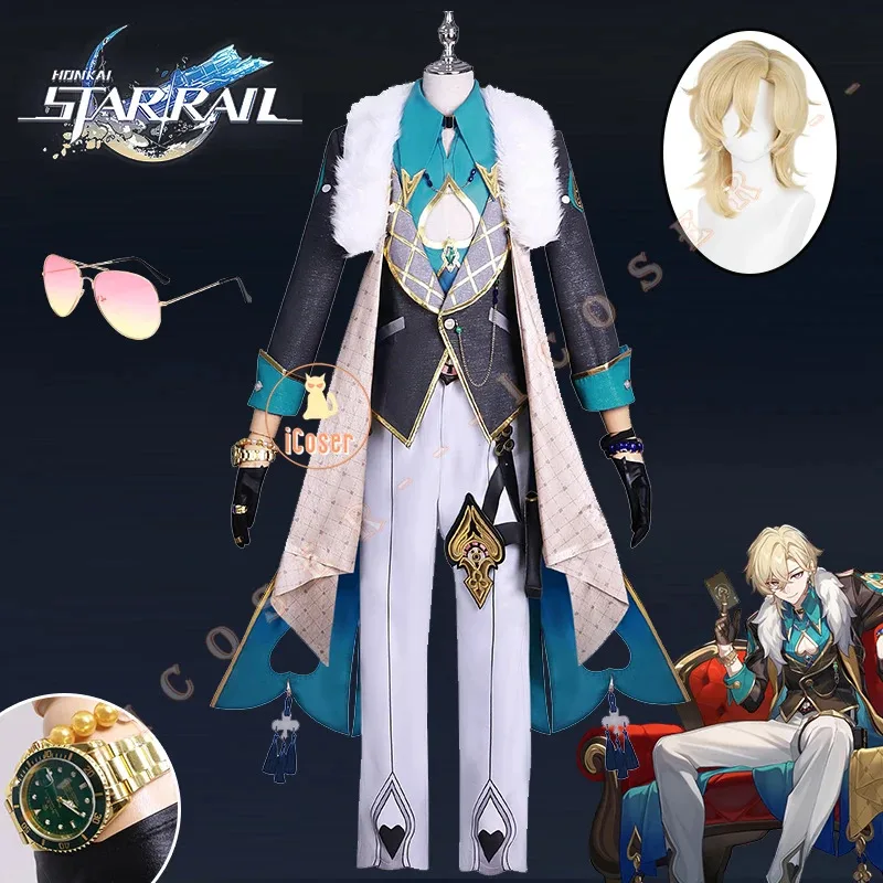 

iCoser Aventurine Cosplay Costume Wig Honkai Star Rail Uniform Sunglasses Interastral Peace Corporation Halloween Men Women Prop