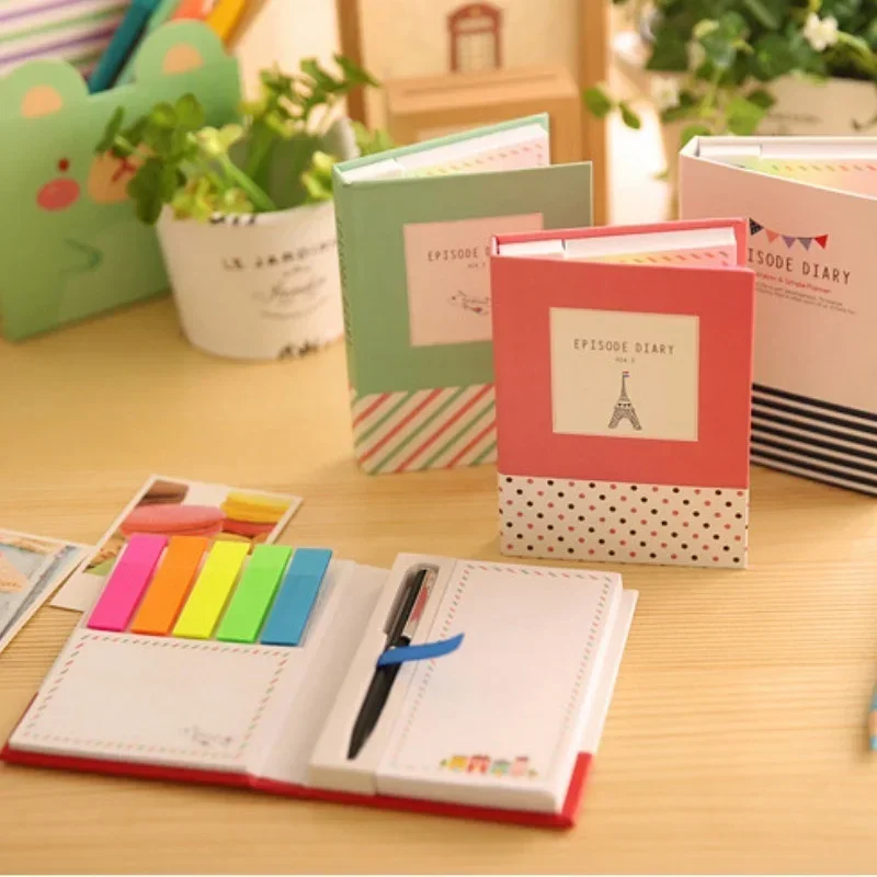 1 Set of Stationery New Creative Cute Hard Shell Notepad Combination Convenient Sticker Notebook with Pen Stationery Random