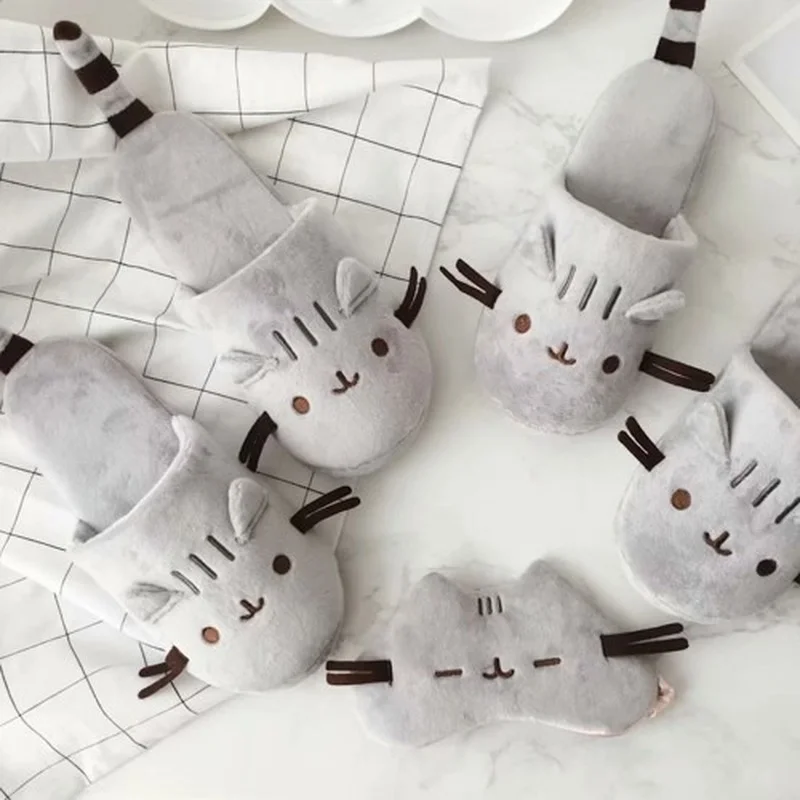 

Cute Cozy Home Indoor Warm Cat Street Cat Cartoon Plush Travel Airplane Sleep Cat Animal Slippers Kids Shoes for Girl Boys Shoes
