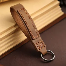 New Classic Vintage Cow Leather Keychain Men Personality Fashion Leather Car Key Ring Best Gift Choice