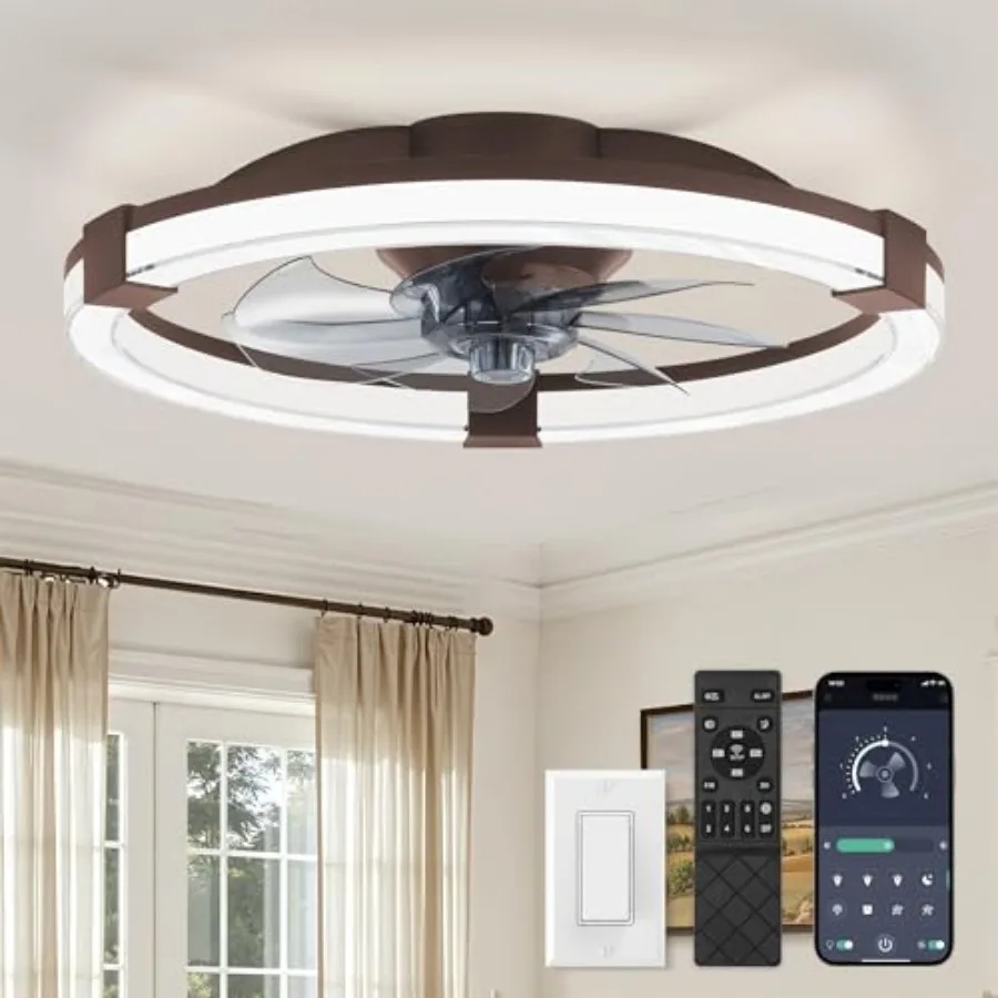 

Ceiling Fans with Lights, 19.7 Inch Low Profile Ceiling Fan with Remote, 6 Speeds, Reversible, Dimmable Flush Mount Fan Light,