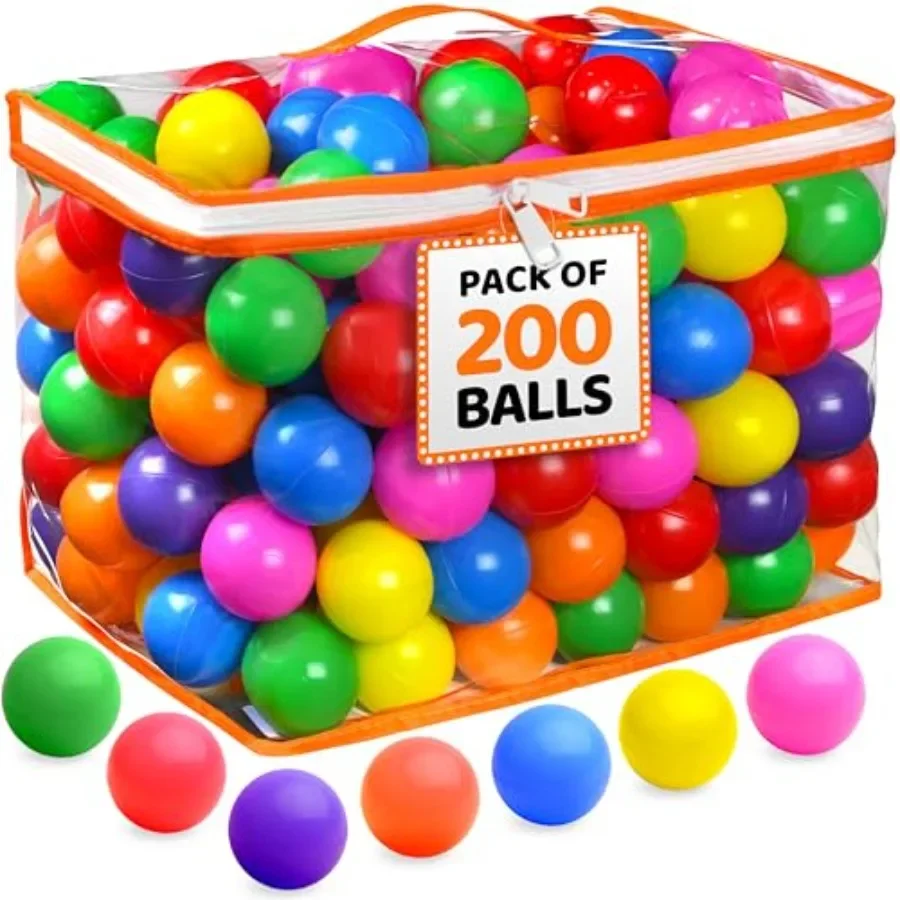 200 boules pour tout-petits avec sac de rangement, 7 couleurs vives, anti-écrasement, grands jouets de jeu pour tentes, piscines et fêtes