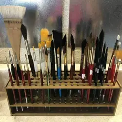 67 Holes Paint Brush Holder Wooden Paint Brush Holder Stand Desk Organizer Watercolor Brush Tray Rack For Pencils Paint Brushes