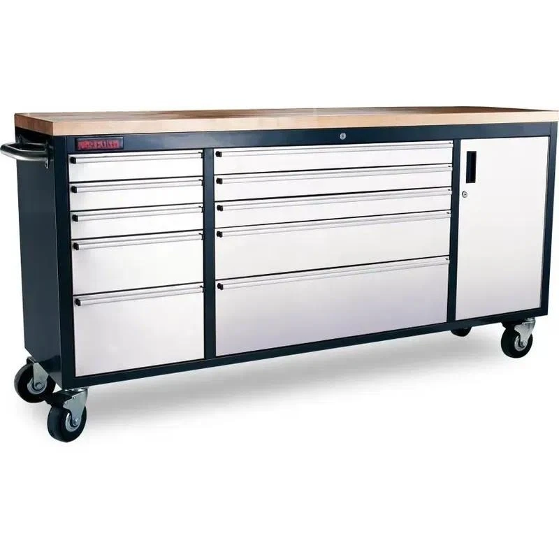 2026 New, High Quality, Modern 16 Drawer Metal Tool Chest with 40mm Rubber Wood Top Stainless Steel Workbench Waterproof Tool