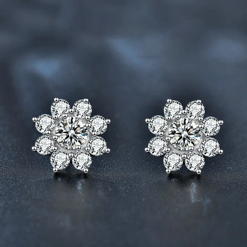 S925 sterling silver threaded sunflower earrings for women, simple and versatile moissanite earrings