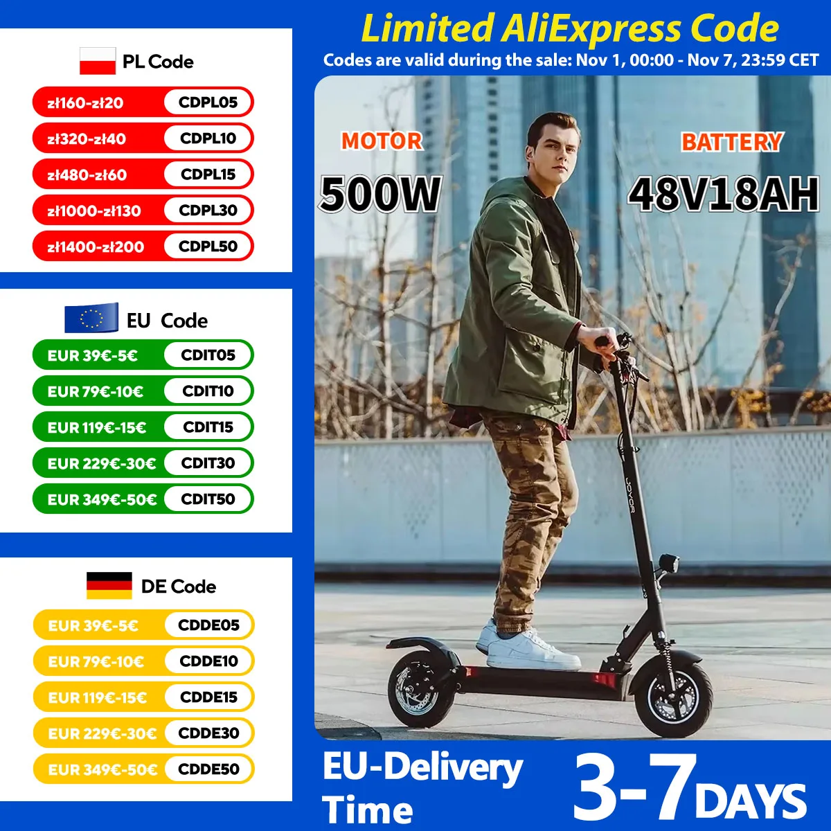 Electric scooter 500W powerful motor 48V18AH lithium battery folding E scooter 10-inch tire off-road mountain electric scooters