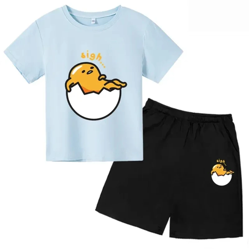 Gudetama Kids T-Shirt+Shorts Sets Children Clothes Round Neck Suitability 2-12 Years Boys Girl Casual Cotton Short Sleeve