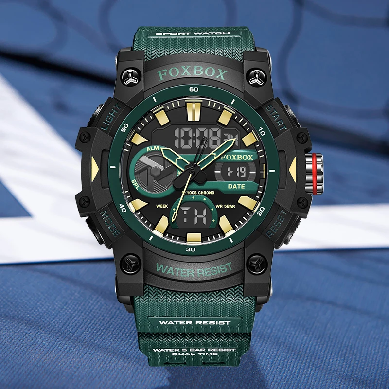 FOXBOX Electronic Man Watch Outdoor Vintage Auto Date Week Casual Sport Clock Waterproof Luminous Digital Watches Male Alarm NEW