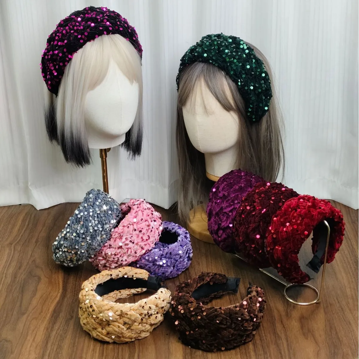 Autumn and Winter New Fashion Retro Sequin Braided Headband High-end Hair Accessory